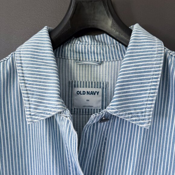 Old Navy Railroad-Stripe Jean Shacket PLUS 2X NWT - Picture 2 of 7